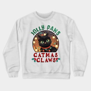 christmas light black cat ,jolly paws catmas claws Crewneck Sweatshirt